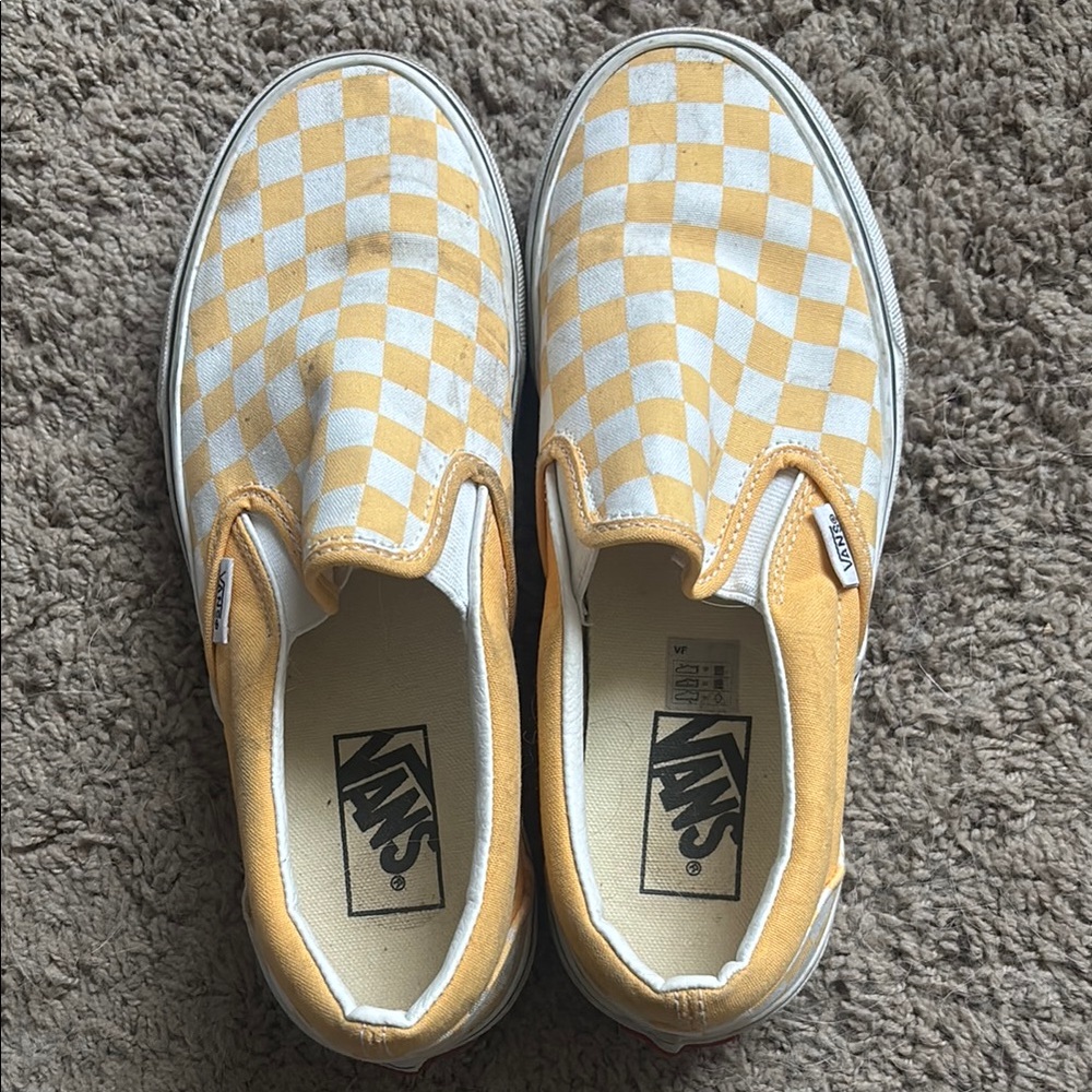 Vans Yellow and White Canvas Slip-On Sneakers